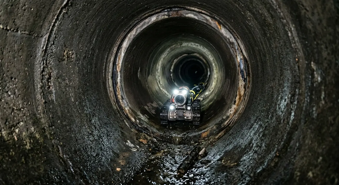 Robotic sewer camera inspecting pipe interior for Sewer Line Cleaning in Cloverleaf